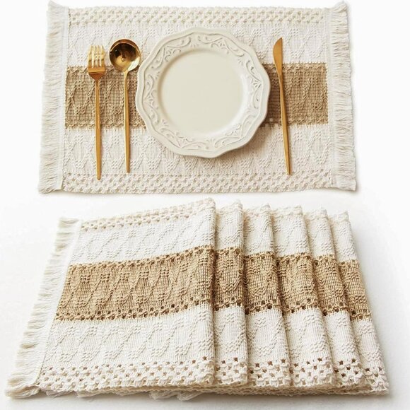 Other - Boho Placemats Set of 6, Macrame Table Decor Farmhouse Style Placemats in Natura